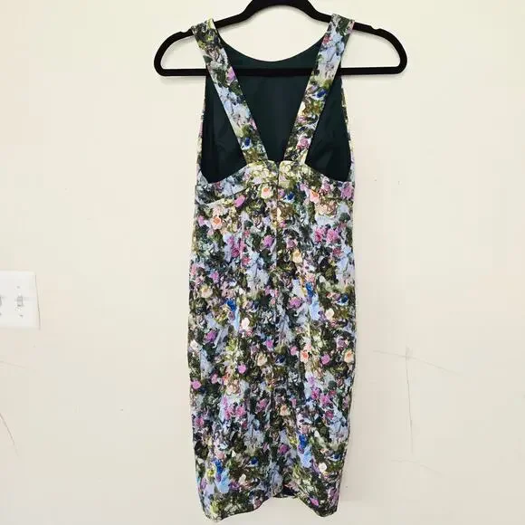 Cushnie Et Ochs Floral Print Midi Length Open Back Wiggle Green Dress Size 0 - Picture 7 of 13